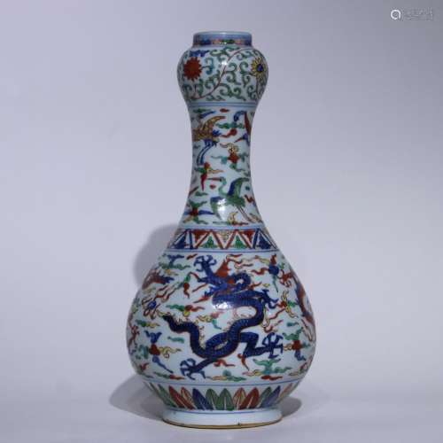 A Wu cai 'dragon' garlic-head vase