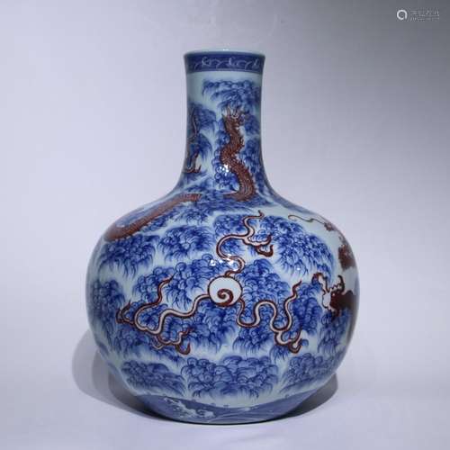 A blue and white allite red glazed 'dragon' globular vase