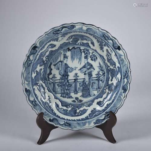 A blue and white 'figure' dish