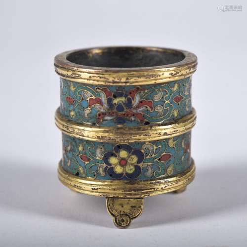 A Cloisonne enamel 'flowers' censer