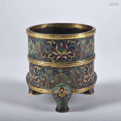 A Cloisonne enamel 'flowers' censer