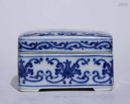 A blue and white box and cover