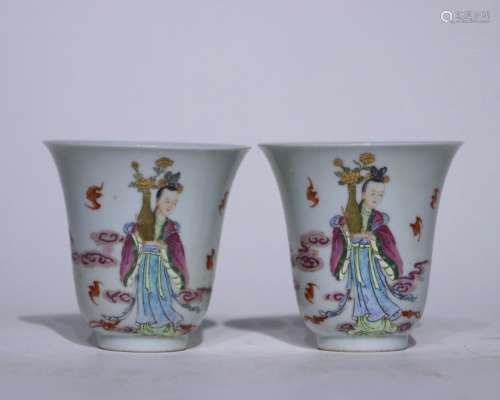 A pair of famille-rose 'maid' cup