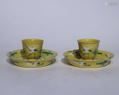 A pair of Su sancai cup and holder