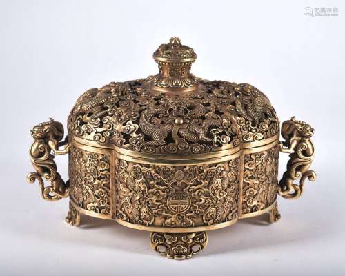 A gilt-bronze 'dragon' box and cover