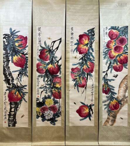 A Qi baishi's four pieces peach painting