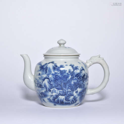 A blue and white 'landscape' teapot