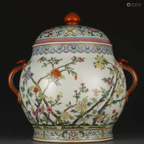A famille-rose 'floral' jar and cover
