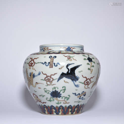 A Wu cai 'crane' jar