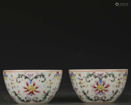 A pair of famille-rose 'floral' cup
