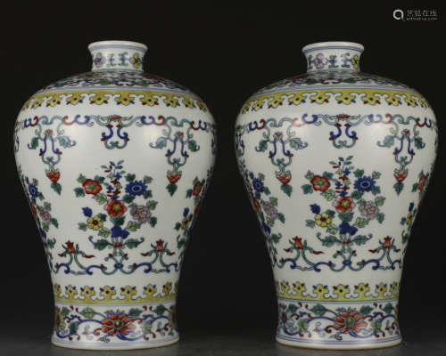 A pair of DouCai 'floral' Meiping