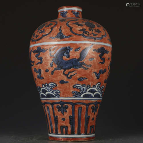 A blue and white allite red glazed 'beast' Meiping