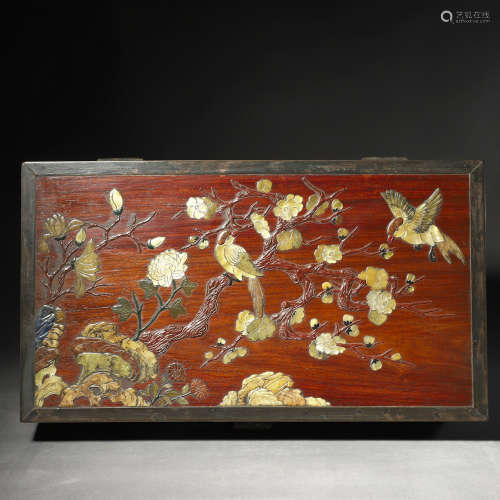 A Yellow pear wood 'floral and birds' box