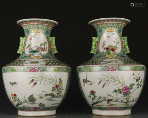 A pair of Wu cai 'floral and birds' vase
