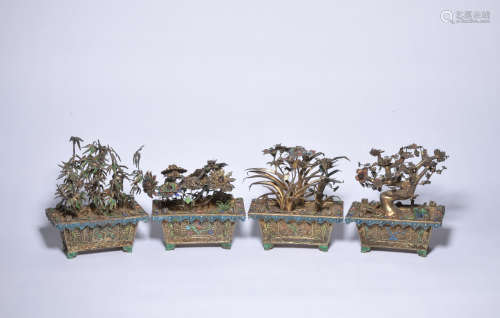 A set of gilt-silver plum blossoms, orchid, bamboo and chrys...