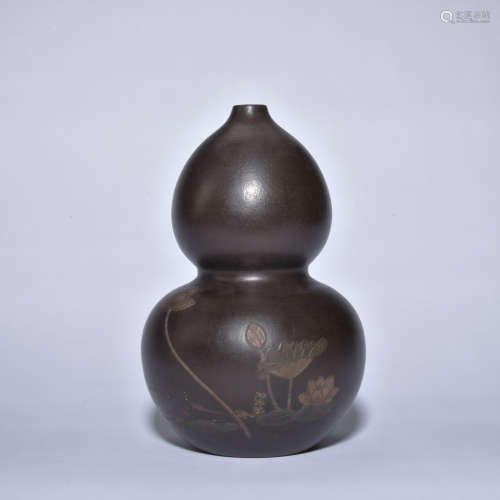 A Zisha gourd-shaped vase