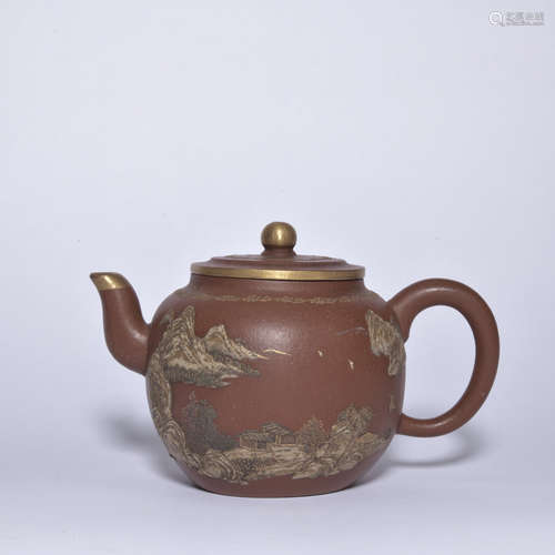 A Zisha 'landscape' teapot