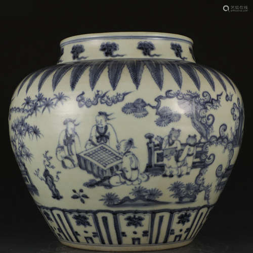 A blue and white 'figure' jar