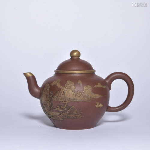 A Zisha 'landscape' teapot