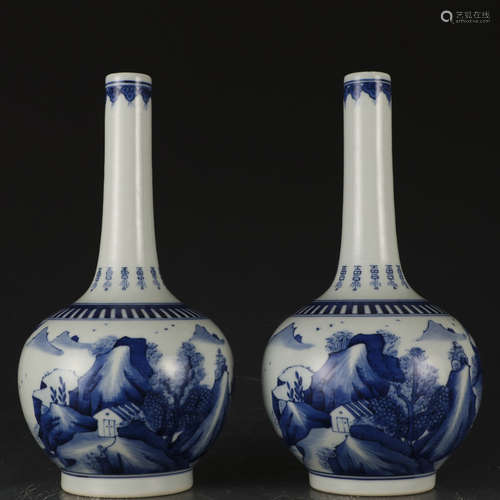 A pair of blue and white 'figure' vase