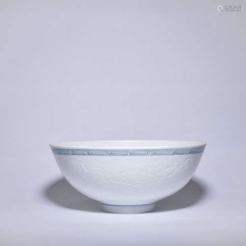 A white glazed 'dragon' bowl