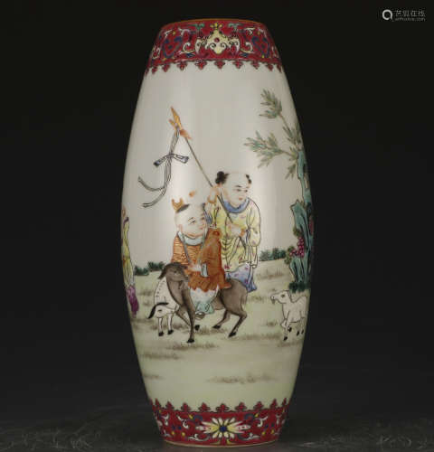 A famille-rose 'kids' vase