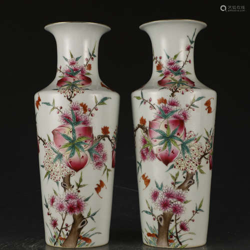 A pair of famille-rose 'peach' vase