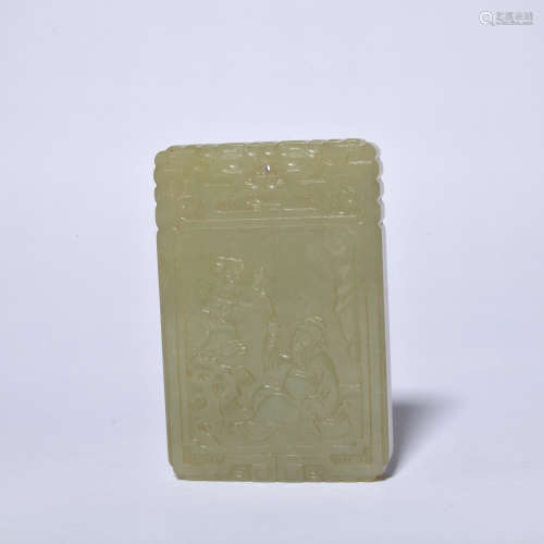 A jade 'figure and poems' card