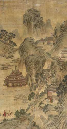 顾见龙（款) 壬戌（1682年）作 秋阁访友 立轴 绢本