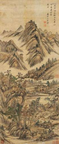 王原祁（款) 戊午（1678年）作 秋山图 立轴 绢本