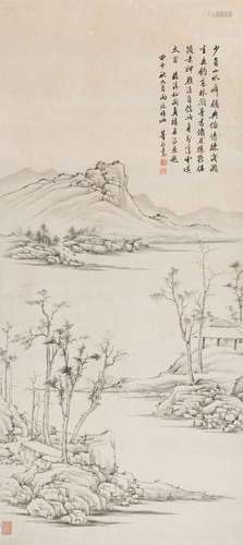 董邦达（款) 甲申（1764年）作 秋江高林 立轴 纸本