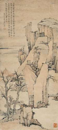 释)弘仁（款) 丙申（1656年）作 千峦孤亭 镜心 纸本