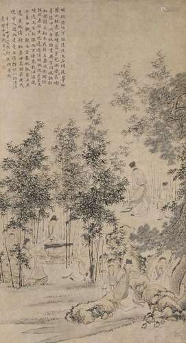 华嵒（款) 壬申（1752年）作 西园雅集 立轴 纸本