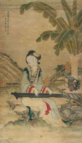 沈宗骞 戊申（1788年）作 抚琴仕女 立轴 纸本