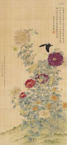 缪嘉蕙 丙午（1906年）作 花蝶图 立轴 绢本