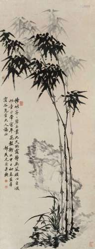 尤荫 甲子（1804年）作 竹石图 立轴 纸本