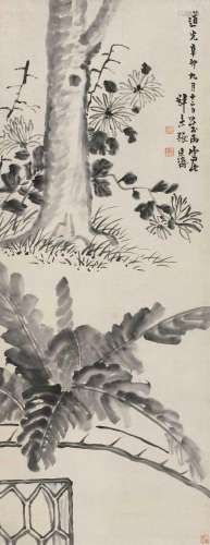 张廷济 辛卯（1831年）作 芭蕉墨菊 立轴 纸本
