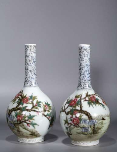 A Pair of Enamel Long-Neck Bottles with Longevity Peach and ...