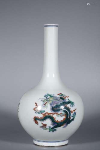 Long-necked bottle with dragon, phoenix and unicorn figure i...