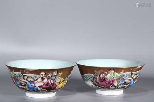 A Pair of Enamel Painted Gold Eight Immortals Crossing the S...