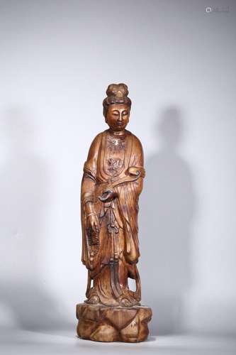 Whole-carved Ruyi Guanyin Ornament in Agarwood