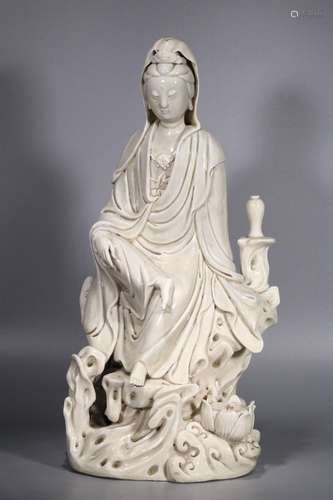 Dehua White Porcelain Sitting Rock Avalokitesvara Ornament