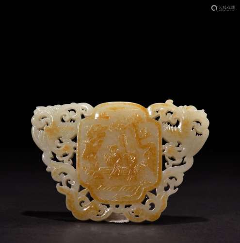 White jade pei with leather figure landscape pattern