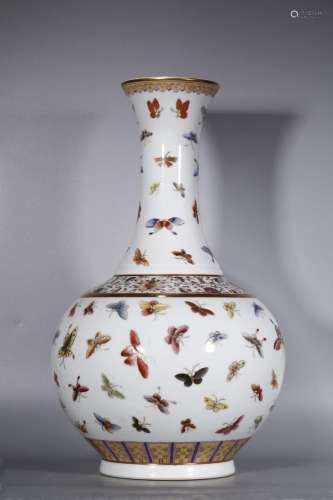 Famille-colored Gold Butterfly Appreciation Vase