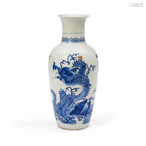 Large Blue and White Dragon Vase