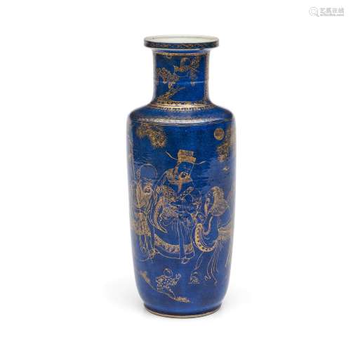 Powder Blue Gilt-decorated Rouleau Vase