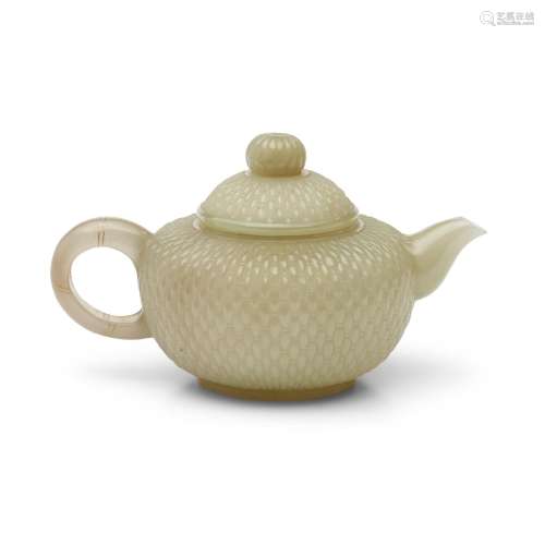 Nephrite Jade Floral Teapot