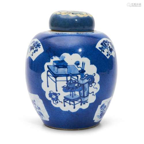 Blue and White Powder Blue-ground Covered Jar