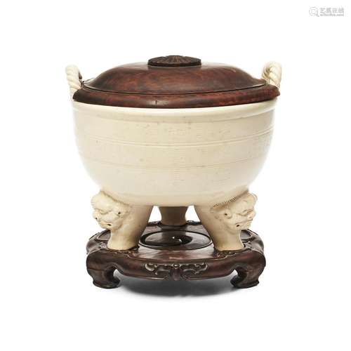 Large Cream-glazed Tripod Censer