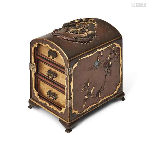 Mixed-metal-inlaid Bronze Jewelry Box